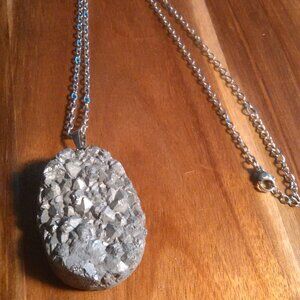 Silver Color Plated Drusy Pendant Stainless Steel Necklace